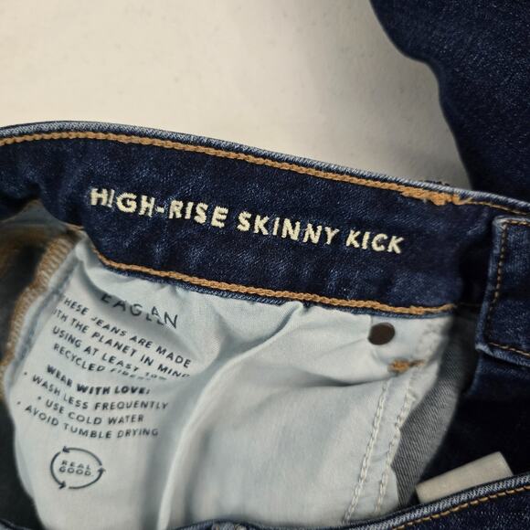 American Eagle high-rise skinny kick jeans blue denim womens next level 14 long - Picture 9 of 11
